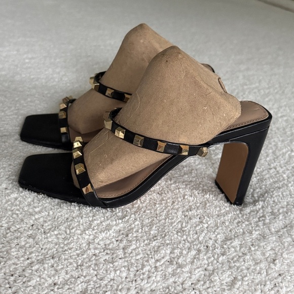 The Drop Avery Black Square Toe 2 Strap Studded High Heeled Black Sandals Sz 7 - Picture 6 of 10